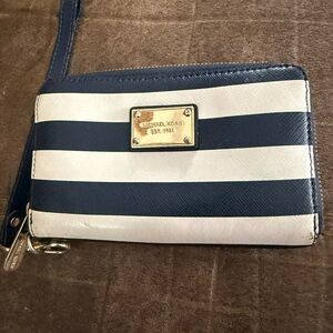 Michael Kors Blue and White Striped Wristlet